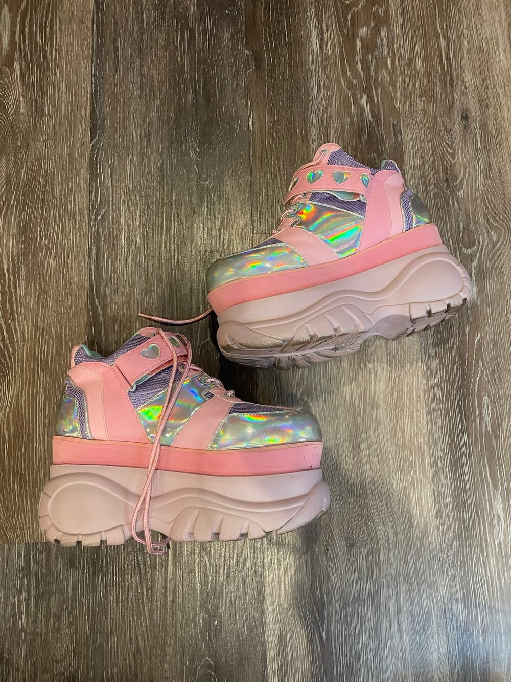 sugar thrillz platform neon and metallic sneakers